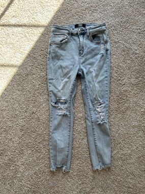 High-Rise Distressed Light Blue Skinny Jeans for Women